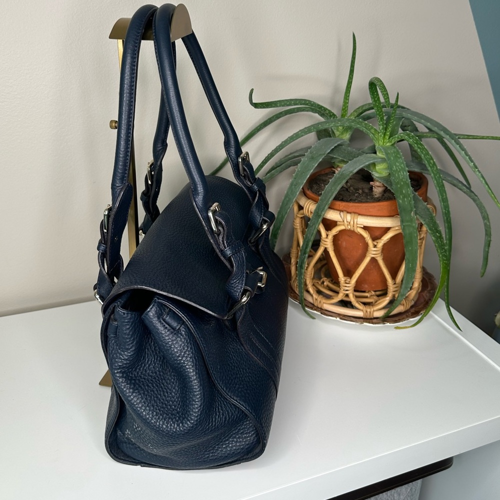 L.K. Bennett “Emma” Navy Pebbled Leather Satchel Bag | Classic British Style - Picture 4 of 11